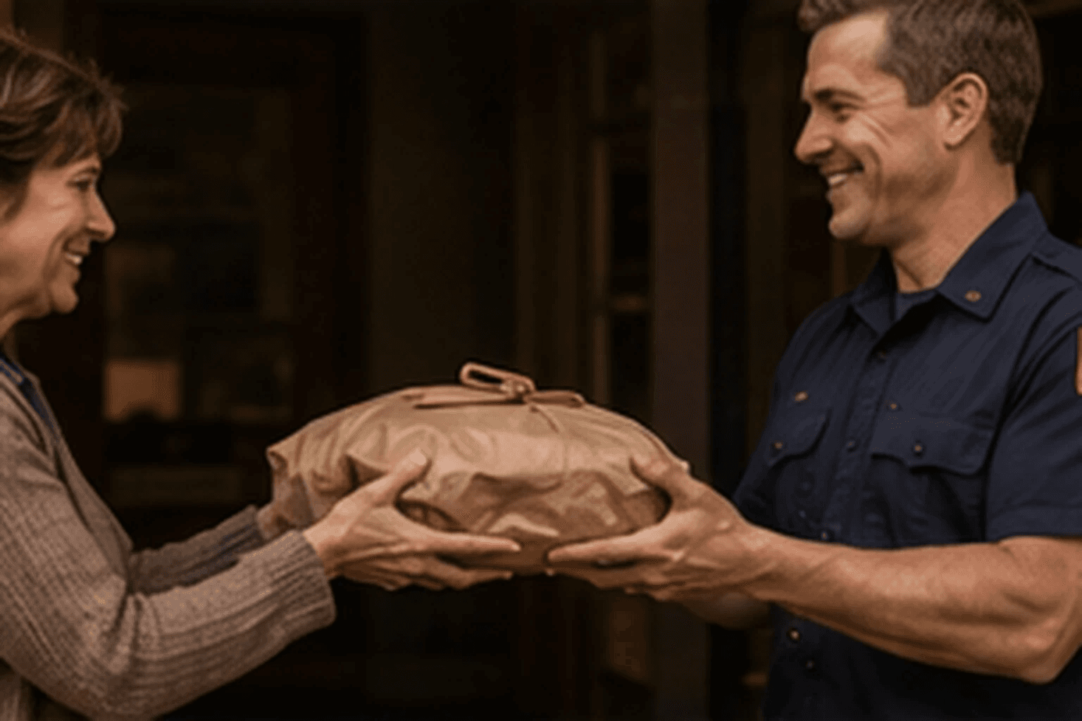 Marc delivering bread to a fire station